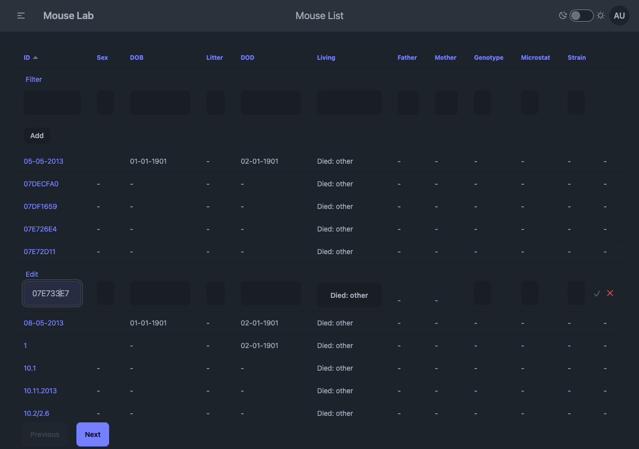 Edit directly in table